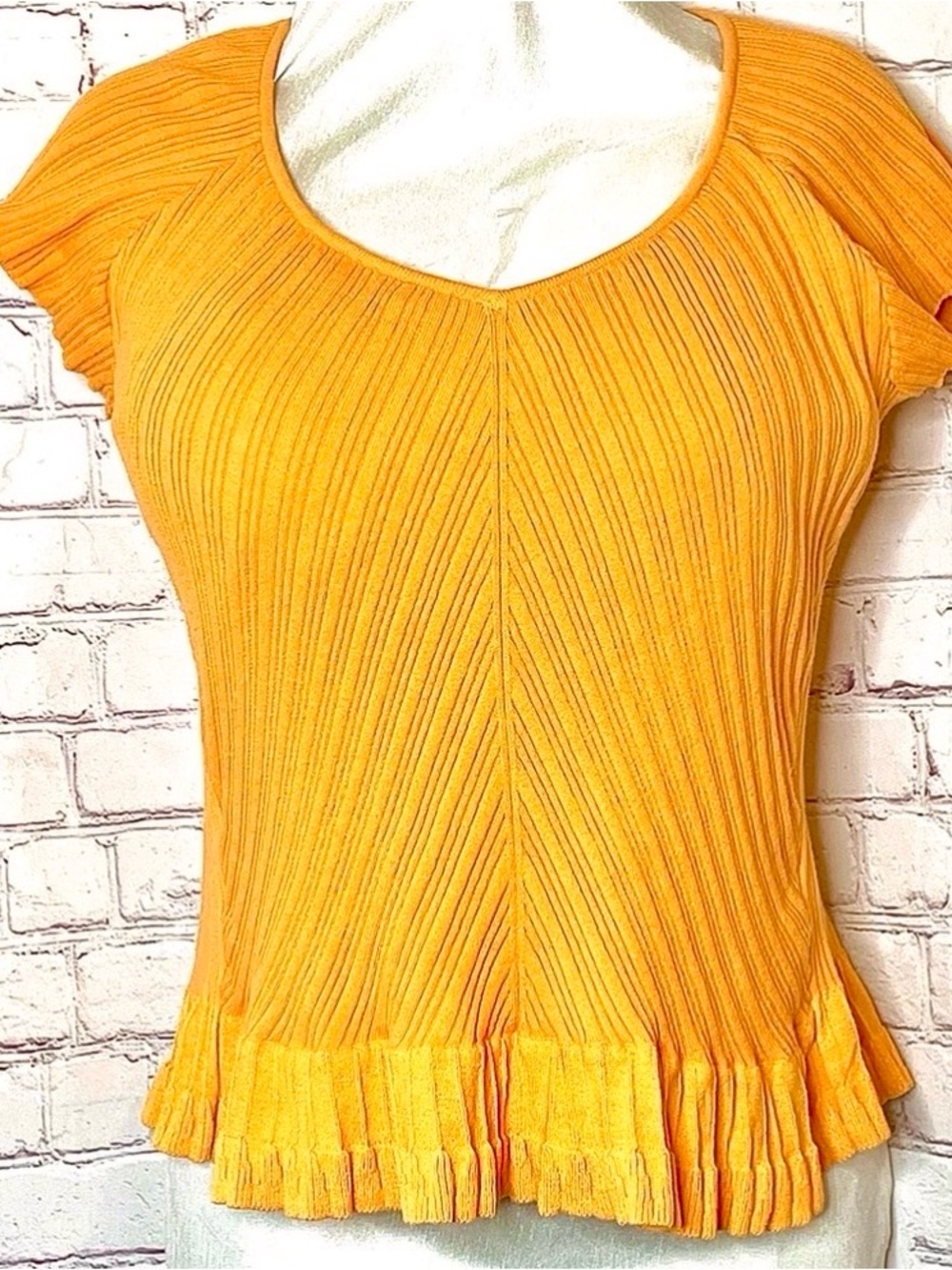 J Jill Like New Petite Stretch Ruffle Sleeve Ribbon Trim V neck Sweater